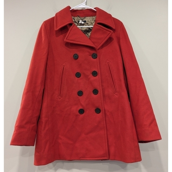 J. Crew Fire Engine Red Wool Blend Pea Coat Size Medium